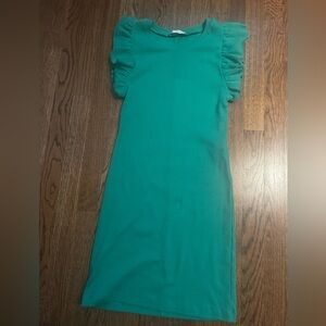 Zara Bodycon Green Ruffle Sleeve Dress ribbed XSmall spring Easter